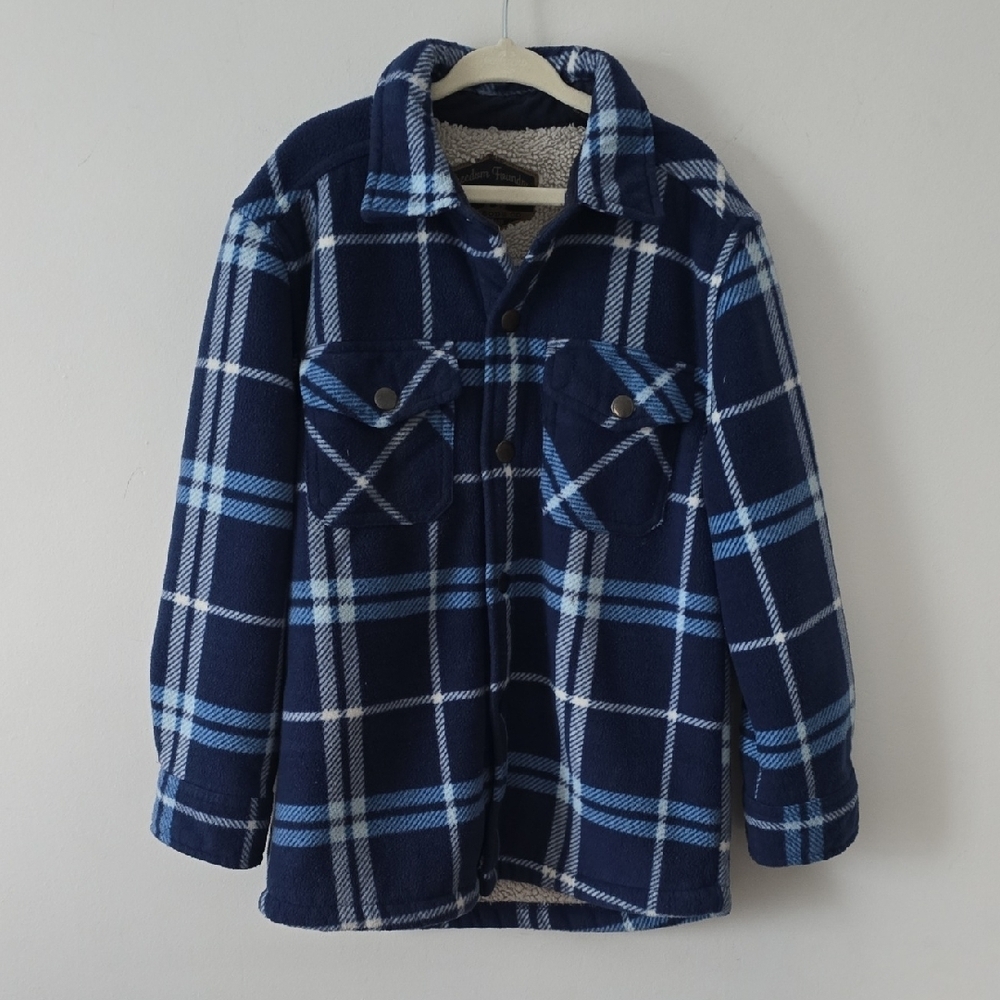 Freedom Foundry Kids Blue Plaid Sherpa Fleece Jacket Sweater Boys 5/6 XS